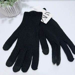 NWT‎ Zara Man Ribbed Black Knit Gloves Size Large